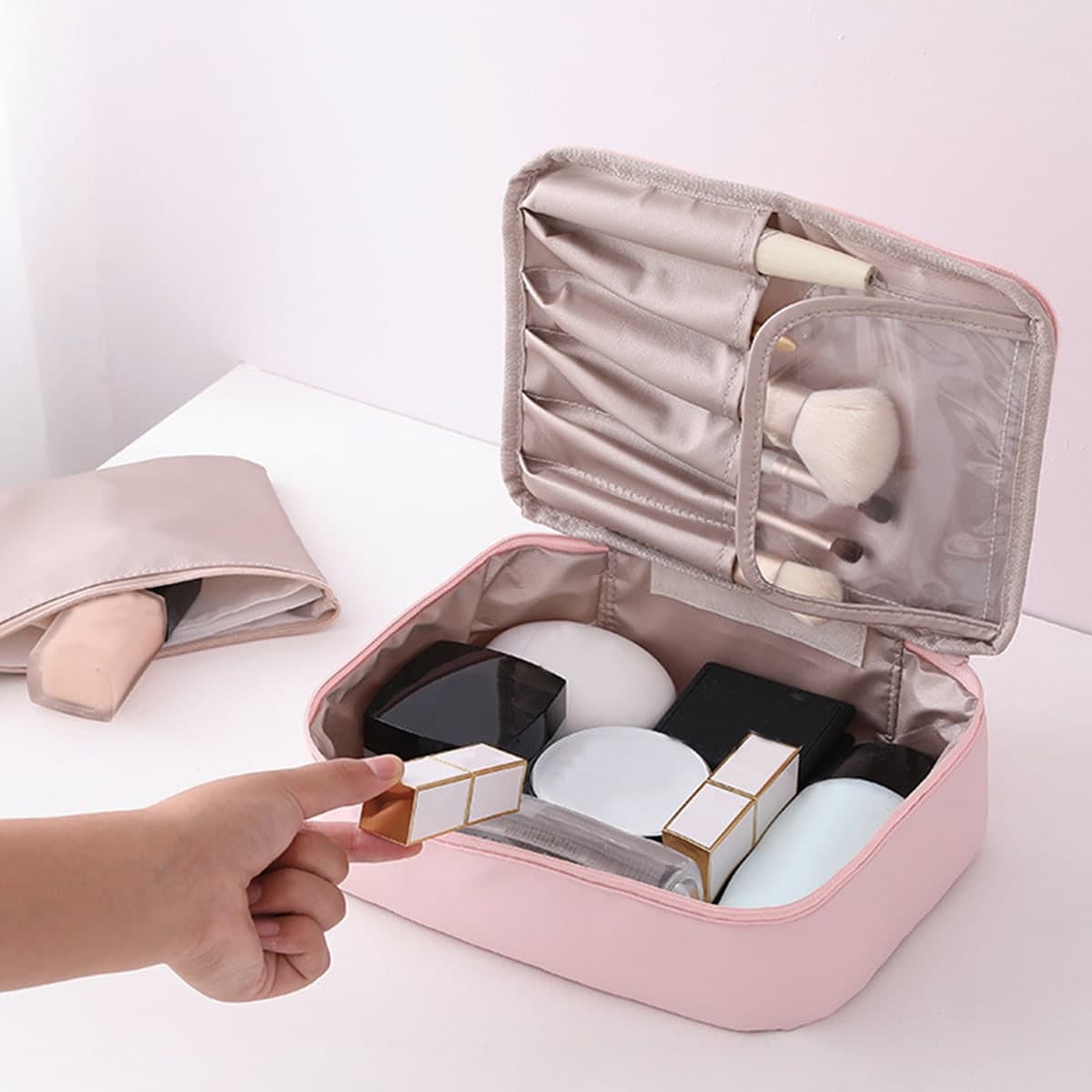 1 piÃ¨ce Sac de maquillage rose souple de grande capacitÃ© pour femmes et filles Black Friday, Pochette pour maquillage, pochette pour produits de