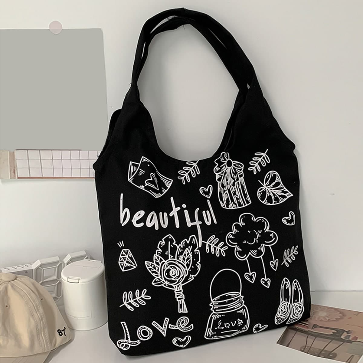 [Offre du Black Friday] 1 Sac fourre-tout Ã une Ã©paule pour homme et femme, en canevas avec paysage Graffiti, lÃ©ger et parfait pour le shopping