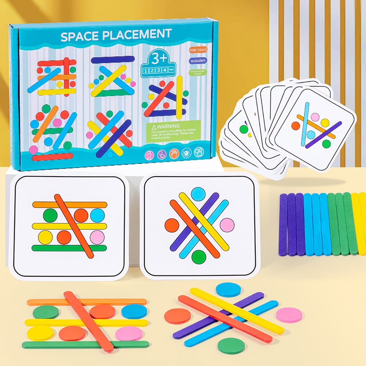 1 set Ensemble de jouets éducatifs en bois Montessori pour la reconnaissance des couleurs, la correspondance, la comparaison d'images, l'empilage,